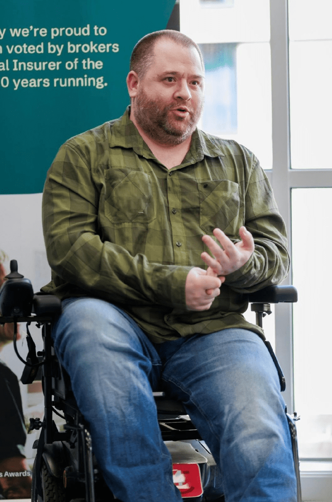 Scott Whitney talking at an Inclusion Panel hosted by Aviva in Manchester